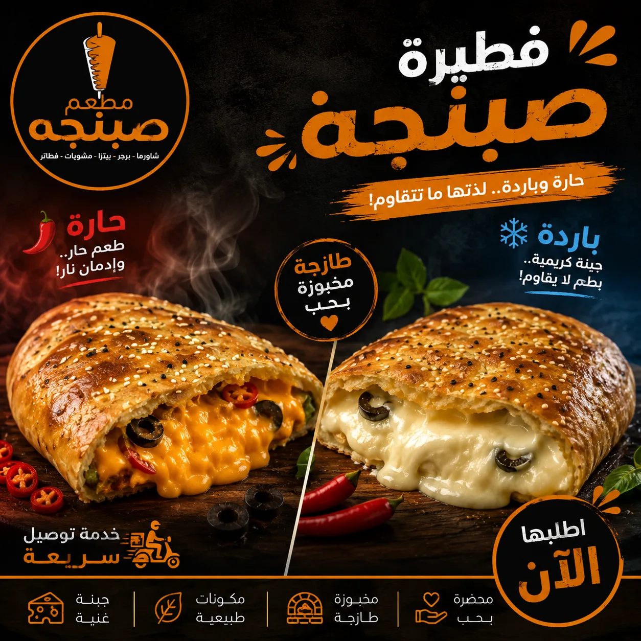 فطيرة صبنجه بالشاورما والجبن